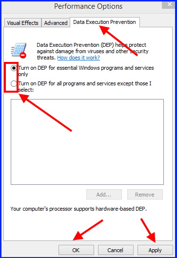 Turn on Data execution Prevention windows 10