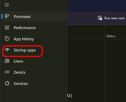 Startup apps task manager