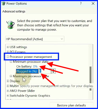 Change power plan settings