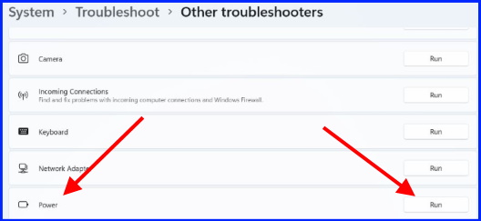 Run power troubleshooter