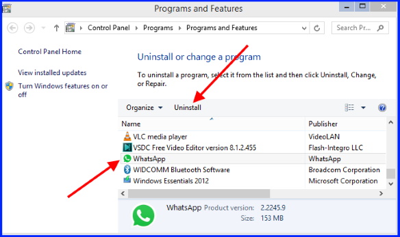 Uninstall whatsapp
