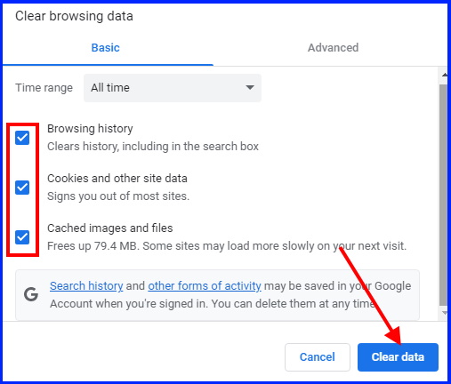 Clear browsing data chrome