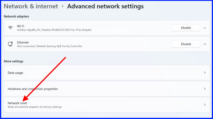 Advance network settings windows 11